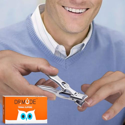German Nail Clippers for Men with Catcher | Heavy Duty Toe Nail Clippers for Thick Nails Seniors, Ultra Sharp Fingernail Clippers, Anti Splash Nail Cutter - style: Long Handle with Catcher