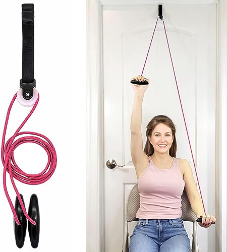 LiftAid Shoulder Pulley for Physical Therapy with Exercise Guide - Improves Shoulder Strength & Range of Motion - Reduces Pain, Helps in Muscle Recovery - Physical Therapy Equipment (Pink) - color: Pink