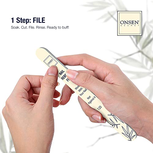Onsen Secret Nail Care Kit - Includes Cuticle Oil 10ml, Japanese Nail Buffer and Shine Kit - Spa-Quality Manicure - Organic Ingredients - Long-Lasting Shine - Easy & Safe - 1pk - size: Essential Nail Reboot Kit (Oil)