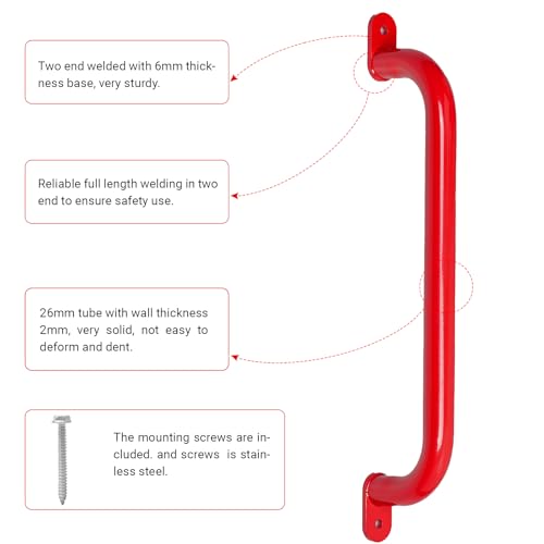 17 Inch Red Playground Handles Indoor Kids Monkey Bars Ladders 2Pcs | Heavy Duty Solid Metal, Vibrant Color Smooth Glossy Powder Coating, Comfy Secure Grips for Playset Swing Set Climbing Frame - color: Red - 2 Pack