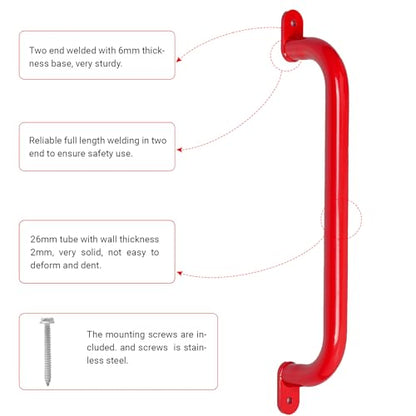 17 Inch Red Playground Handles Indoor Kids Monkey Bars Ladders 6Pcs | Heavy Duty Solid Metal, Vibrant Color Smooth Glossy Powder Coating, Comfy Secure Grips for Playset Swing Set Climbing Frame - color: Red - 6 Pack