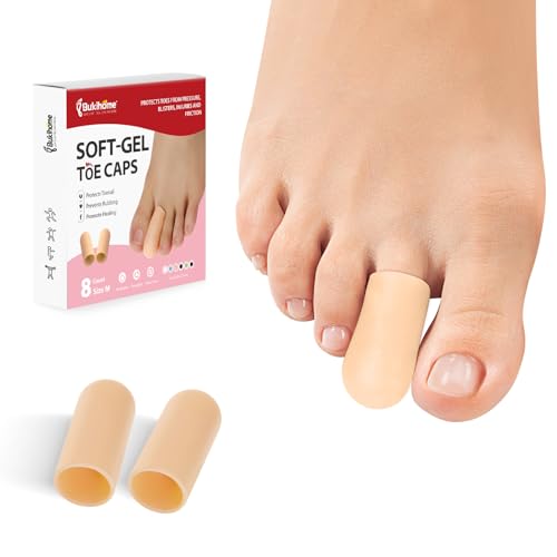 Bukihome 8 Pcs Gel Toe Cap, Toe Protector for Women Men - Cushions and Protects to Cover Toes, Relief Toe Pain from Ingrown Toenails, Corns, Blisters, Hammer Toes (Medium Size) - color: Beige, size: Small Size