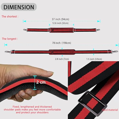 ZINZ Shoulder Strap Universal Bag Strap - 78" Ultra-Thick Padded with Dual Balanced Adjustable Buckles for Briefcase, Travel, Sports, Laptop, Crossbody Bag，Stripes-BkRBk - color: Stripes-bkrbk