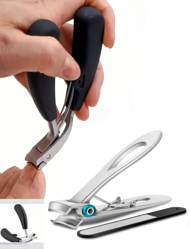 Heavy Duty Toe Nail Clippers for Men Angled Head for Seniors Thick Toenails | Toenail Clippers Stainless Steel Wide Jaws Opening Ergonomic Non-Slip Long Handle 3PCS Nail Clippers Set（Silver） - color: 3pc-silver