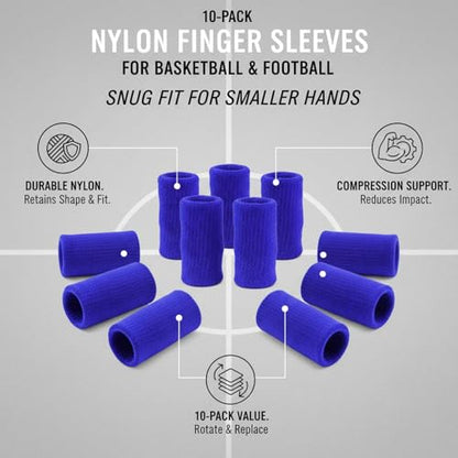 10-Pack Nylon Finger Sleeves for Basketball & Football, Snug Fit, Durable Sports Cover - color: Blue