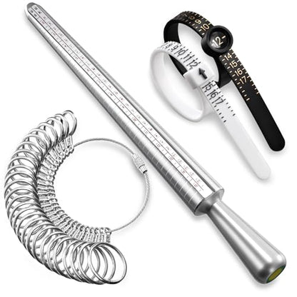 Meowoo Ring Sizer Measuring Tool Set, Ring Gauges with Finger Sizer Mandrel Ring Sizer Tools for Jewelry Sizing Measuring, 4 pcs, Silvery