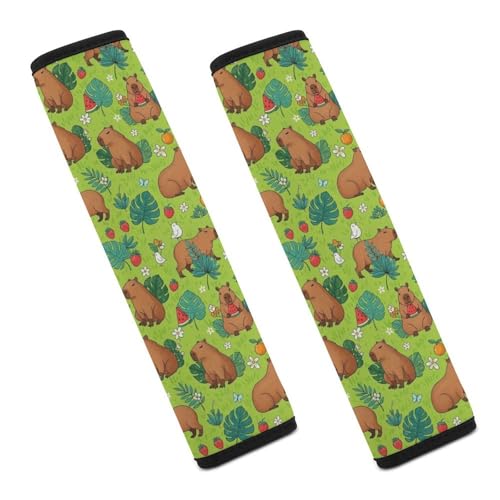 1 Pair Cute Capybaras Green Seat Belt Shoulder Pad Soft Padded Seat Belt Cushion for Adult Use, Stroller Pushchair High Chair, Pressure Relief - color: Pattern 99