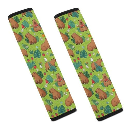 1 Pair Cute Capybaras Green Seat Belt Shoulder Pad Soft Padded Seat Belt Cushion for Adult Use, Stroller Pushchair High Chair, Pressure Relief - color: Pattern 99