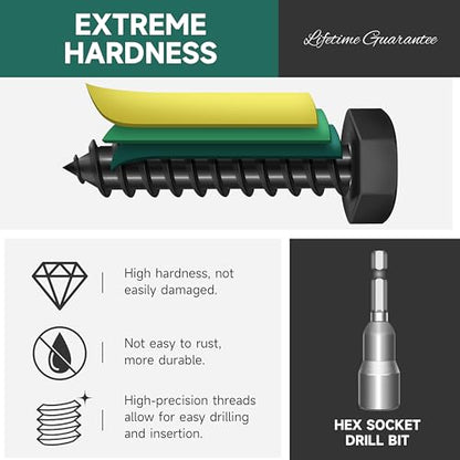 EASTPUK (10Sets) 3/8" x 2" Hex Head Lag Screws & 50PCS 3/8-16 T-Nuts Zinc Plated Steel Nutserts, 4-Pronged Tee Nut for Wood, Heavy Duty Lag Bolts with Washers, Rock Climbing Holds 3/8-16 T Nuts