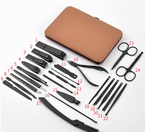24pcs Manicure Pedicure Kit, Portable Nail Clipper Set with Brown Travel Case