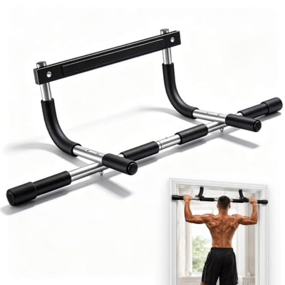 Doorway Pull Up Bar, No‑Drill Multi‑Grip Chin‑Up Bar, Heavy‑Duty Steel, 330 LBS Weight Capacity, Fits 19‑32 Inch Standard Door Frames, Home Gym Strength Training Equipment for Pull‑ups Push‑ups