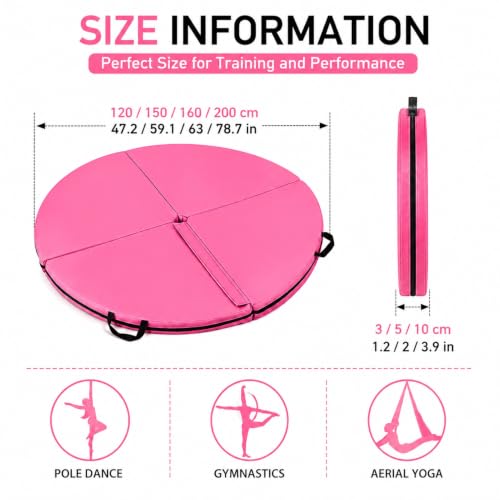 Round Pole Dance Mat, Folding Versatile Lightweight Pole Padding Crash Pad, Suitable for Beginners Fitness Gymnastics Striptease Safety Mat - size: 150*5cm/59.1*2in