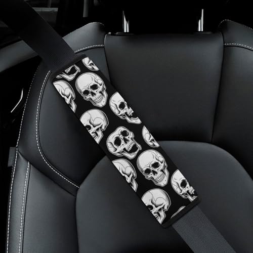 Soft Padded Car Seat Straps Shoulder Pads for Elderly Support, All Vehicles, 1 Pair Skull Gothic Halloween Black Shoulder Protector Anti-Slip Pad - color: Pattern 1095