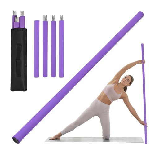 Yoga Stick, Upgraded 5ft Sturdy Steel Mobility Stick with 3 Adjustable Lengths, Versatile Exercise Stick with Non-Slip Foam Handles for Stretching, Fitness, Posture Correction, Physical Therapy