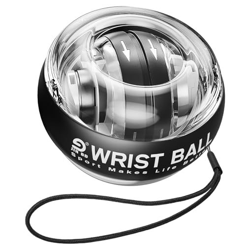 JIN BD Auto-Start Wrist Ball, Upgraded Gyroscopic Forearm Exerciser and Grip Trainer for Hand, Finger & Arm Strength Training, Wrist Strengthener with Storage Bag for Home Gym & Sports Fitness - color: Black (No Light)
