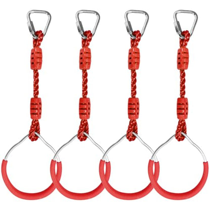 Backyard Ninja Ring Hang Gymnastic Fist Swing Monkey Bar Playground Equipment Climbing Attachment Playground Play Set, 4 Red Obstacle Course Fit Rings Jungle Gym Slackline Warrior Training Equipment - color: Red, size: 4 Pack