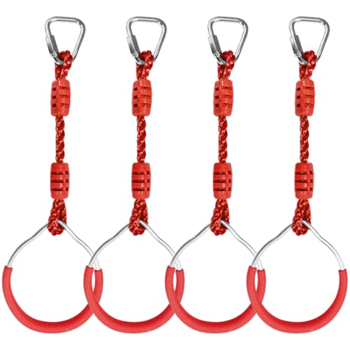 Backyard Ninja Ring Hang Gymnastic Fist Swing Monkey Bar Playground Equipment Climbing Attachment Playground Play Set, 4 Red Obstacle Course Fit Rings Jungle Gym Slackline Warrior Training Equipment - color: Red, size: 4 Pack