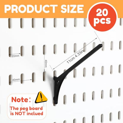 Geelin 20 Pcs Black Pegboard 45° Spool Hooks Compatible with IKEA Skadis Pegboard Accessories Display Hook Organizer for Craft Embroidery Sewing Thread Tape Paper Rolls - color: Black