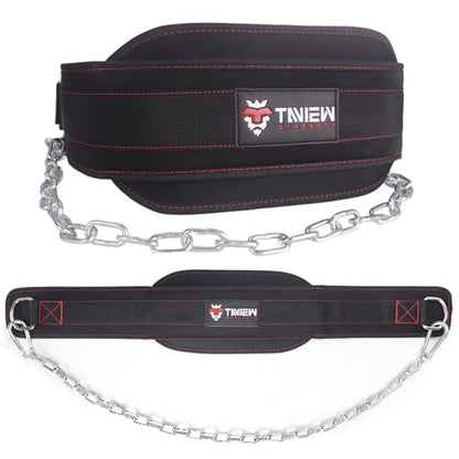 Heavy Duty Dip Belt With Chain - Weighted Pull Up Belt for Workout - color: black&red