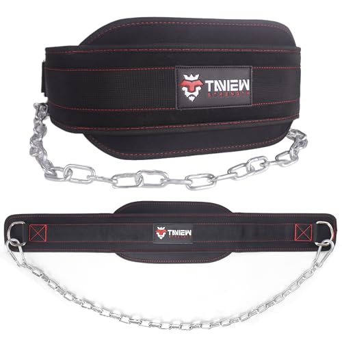 Heavy Duty Dip Belt With Chain - Weighted Pull Up Belt for Workout - color: black&red