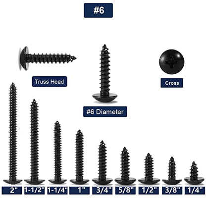 #6 x 1" Wood Screw 100Pcs Truss Head Phillips 18-8 (304) Stainless Steel Fast Self Tapping Screws Black Oxide by SG TZH - size: #6 x 1"