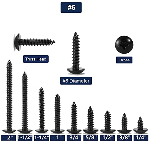 #6 x 1/2" Wood Screw 100Pcs Truss Head Phillips 18-8 (304) Stainless Steel Fast Self Tapping Screws Black Oxide by SG TZH - size: #6 x 1/2"