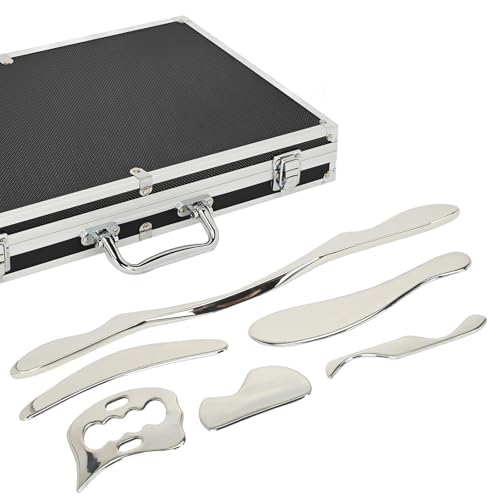 6-Piece Gua Sha Muscle Stainless Steel Scraper Massage Tool Set for Arms/Back/Shoulder Portable Physical Therapy IASTM Tools for Soft Tissue Mobilization with Carrying Case - size: 6 Piece Set