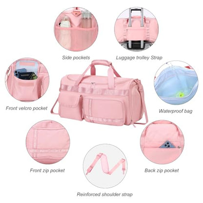 MAXTOP Gym Bag for Women Men Travel Duffle Bag Large Capacity Carry On Weekender Overnight Bag With Shoe Compartment Gym Tote Dry Wet Separation Duffel Bag for Travel - color: All Pink, style: Gym Bag