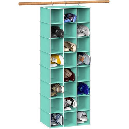 Simple Houseware 24 Section Shelves Hanging Shoes Organizer, Turquoise | 3 Metal Hooks, 8 Tier, Holds Up to 24 lbs - color: Turquoise