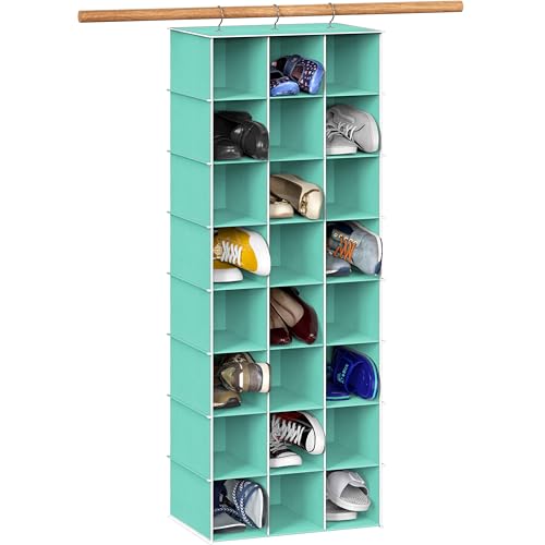 Simple Houseware 24 Section Shelves Hanging Shoes Organizer, Turquoise | 3 Metal Hooks, 8 Tier, Holds Up to 24 lbs - color: Turquoise