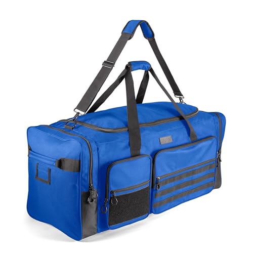 Fitdom 130L 36" Extra Large Sports Gym Equipment Travel Duffle Bag | Heavy Duty, Adjustable Shoulder Strap, 7 Compartments, Perfect for Soccer Baseball Basketball Hockey Football, Team Coaches - color: Blue