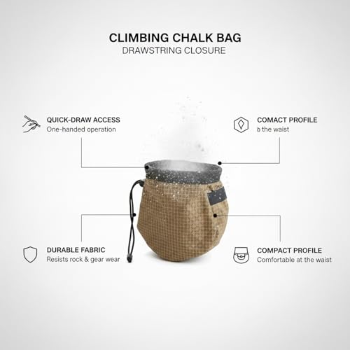 Climbing Chalk Bag with Drawstring Closure - Lightweight Waist Pouch for Rock Climbing, Bouldering & Gym Training (6.7 Inch Opening) - color: Brown
