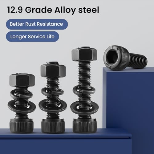 (30 Sets) M5 x 40mm Hex Socket Head Cap Screws Bolts and Nuts, Flat & Lock Washers Kits, 12.9 Grade Alloy Steel, Allen Socket Drive,Black Oxide Finish, Full Threads,with Hex Spanner - size: M5x40mm