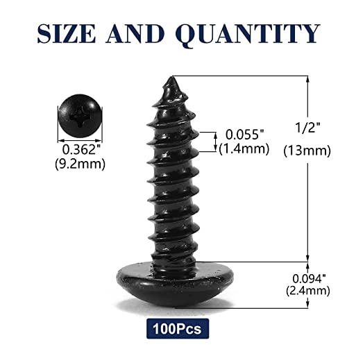 #8 x 1/2" Wood Screw 100Pcs Truss Head Phillips 18-8 (304) Stainless Steel Fast Self Tapping Screws Black Oxide by SG TZH - size: #8 x 1/2"