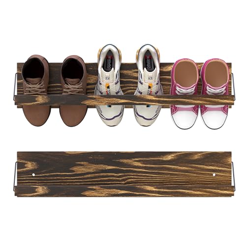 Nisorpa 2 Pcs Wall Mounted Shoe Rack Rustic Burnt Wood, Wall Hanging Shoe Rack Mounted, Shoes Storage Organizer Footwear Holder for Entryways Closet Mudroom Hallways, 30 Inch, Holds 3 Pairs - size: 30 inch