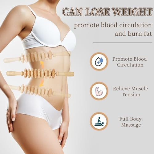 Liitrton Manual Wooden Massage Roller Stick for Legs, Smooth Body Roller | Straight-9-Wheel Massager, Wood Therapy Massage Tools for Trigger Points Relief, Sore Muscle Recovery - color: Straight-9-wheel