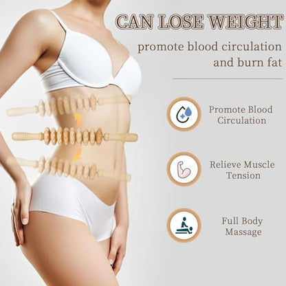Liitrton Manual Wooden Massage Roller Stick for Legs, Smooth Body Roller | Straight-9-Wheel Massager, Wood Therapy Massage Tools for Trigger Points Relief, Sore Muscle Recovery - color: Straight-9-wheel
