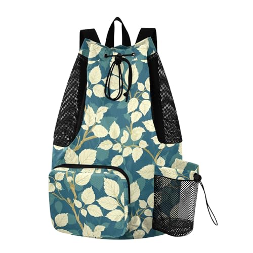 Draw String Back Bag Climbing Gym Bag With Pockets String Back Pack Dry Wet Separation Thyme Leaf Beige Teal