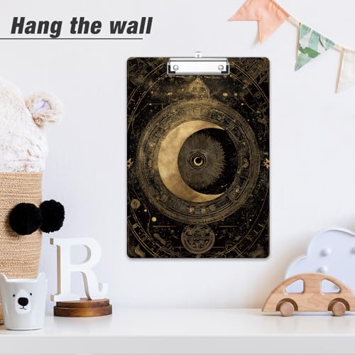 Rimilak Wood Clipboard, 8.5x11 Hardboard Clip Board, Moon Totem | Fun Design, Cute Custom Pattern, 9 x 12.5 in Letter Size for Classroom, Teachers, Kid, Woman, School & Office Supply - color: Moon Totem