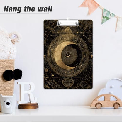 Rimilak Wood Clipboard, 8.5x11 Hardboard Clip Board, Moon Totem | Fun Design, Cute Custom Pattern, 9 x 12.5 in Letter Size for Classroom, Teachers, Kid, Woman, School & Office Supply - color: Moon Totem