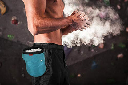 Moko Rock Climbing Chalk Bag, Bouldering Chalk Pot Bucket with Adjustable Belt & Carabiner Drawstring Climbing Gear - color: Light Blue, style: Straight Cylinder
