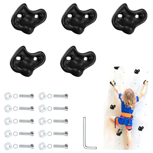 5PCS Rock Climbing Holds for Kids – Extra Large Black, Indoor Outdoor | 230 lbs Rated, Hardware Wrench Included, Textured Grip, Weatherproof, Easy Install on Wood for Playroom Backyard - color: Black, size: 5PCS