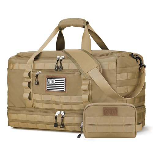 Gym Bag for Men Women, Carry on Luggage 22x14x9 Airline Approved Duffle Bag | Tactical Travel Bags with Toiletry Bag and Shoe Compartment, Weekender Overnight Duffel with Wet Pocket for Workout, Brown - color: Brown, size: Medium