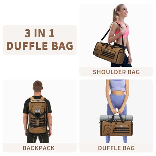 Bosstin Gym Bag for Men & Women,45L Travel Duffle Sports Duffel Bag Gym Weekender Overnight Backpack with Shoe Compartment (CAMEL CHECKERED) - color: CAMEL CHECKERED