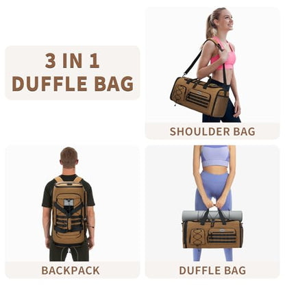 Bosstin Gym Bag for Men & Women,45L Travel Duffle Sports Duffel Bag Gym Weekender Overnight Backpack with Shoe Compartment (CAMEL CHECKERED) - color: CAMEL CHECKERED