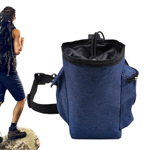 Bouldering Chalk Bag Drawstring Closure Zippered Pockets Adjustable Waist | Chalk Organizer for Rock Climbing, Bouldering, Weightlifting, Gymnastics, Adults Women Men - color: Navy Blue
