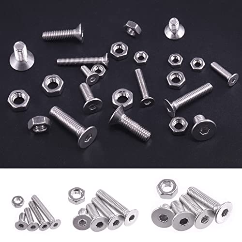 Hilitchi 510pcs M3 M4 M5 Stainless Steel Flat Head Hex Socket Head Cap Bolts Screws Nuts Assortment Kit - 304 Stainless Steel (Flat Head) - style: Flat Head