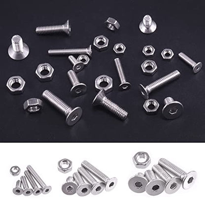 Hilitchi 510pcs M3 M4 M5 Stainless Steel Flat Head Hex Socket Head Cap Bolts Screws Nuts Assortment Kit - 304 Stainless Steel (Flat Head) - style: Flat Head