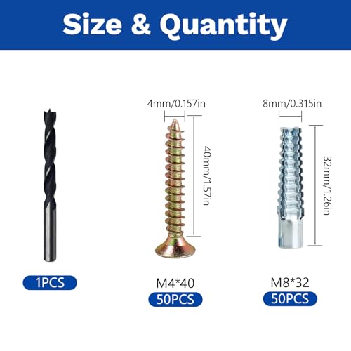 100 Pcs M4 M8 Tree Shaped Steel Hollow Wall Anchor with Screws, Metal Expansion Screws for Concrete and Drywall, Loose Hinge Hole Repair Kit - size: M4/8-100 Pcs