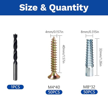 100 Pcs M4 M8 Tree Shaped Steel Hollow Wall Anchor with Screws, Metal Expansion Screws for Concrete and Drywall, Loose Hinge Hole Repair Kit - size: M4/8-100 Pcs